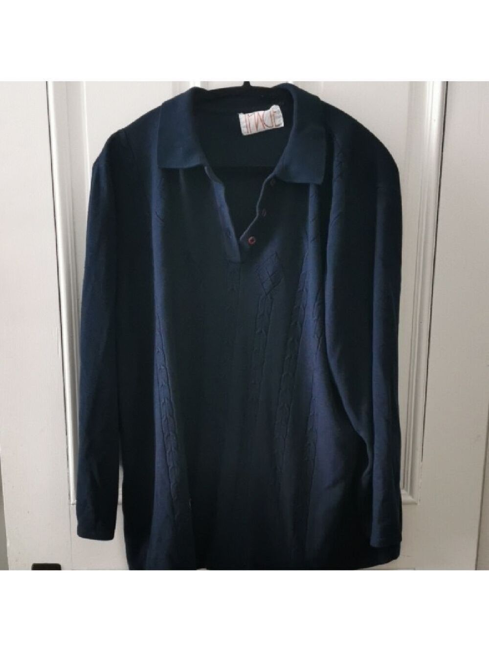 Mens vintage navy merinowool IMAGE collared oldmoney longsleeve sweater. Size XL